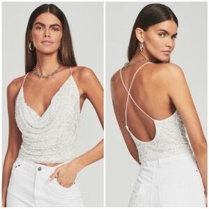 Retrofete Michal Sequined Top White Silver Beaded Size Medium (See Description)